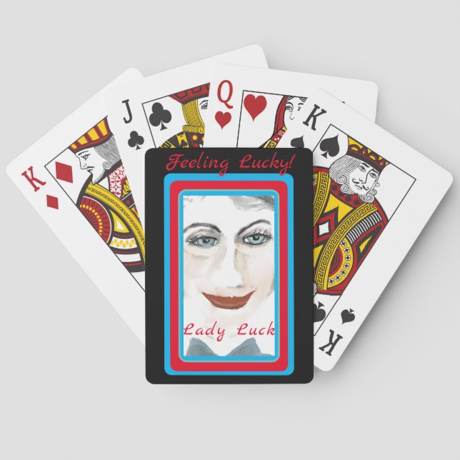 Baralho Sortuda Senhora Sorte Divertida e Ri Jogando Cartõ (Verso)