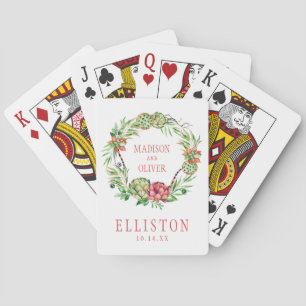 Baralho Succulent verde do vintage & cor-de-rosa floral  