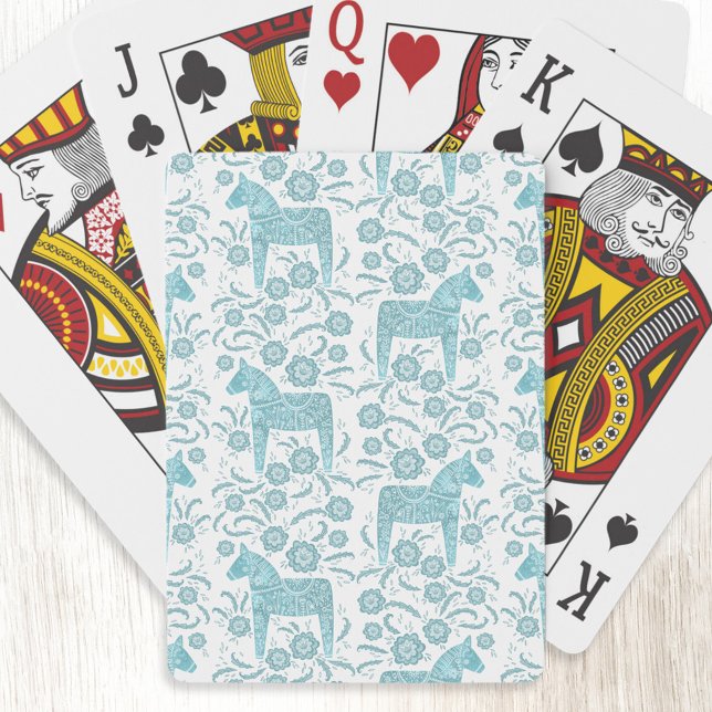 Baralho Sueco Dala Horse Teal Green Art (Teal green and white Swedish Dala Horse art playing cards)