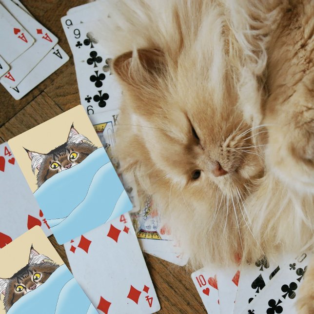 Baralho Tabby Cat Peeking Blue Funny (Criador carregado)