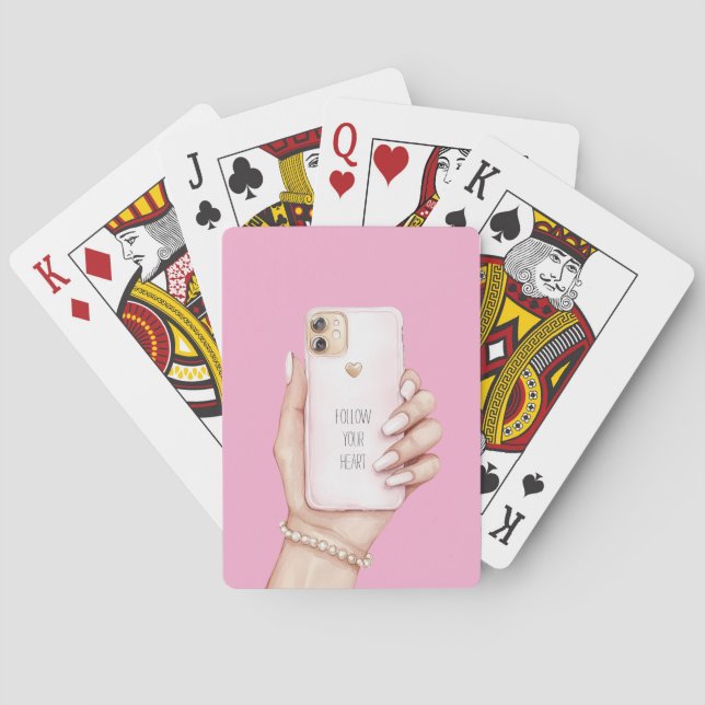Baralho Telefone chic garota unhas rosa (Verso)