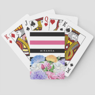 Baralho Tendência Rosa e Black Stripes Floral com Nome