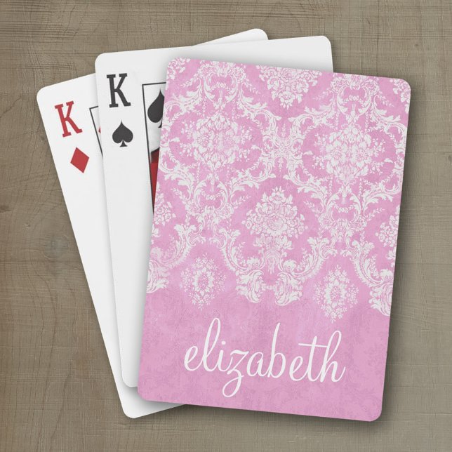 Baralho Término da Cor damasco de pintura rosa pastel (Personalized playing cards with a fun area to add text such as a name or monogram)