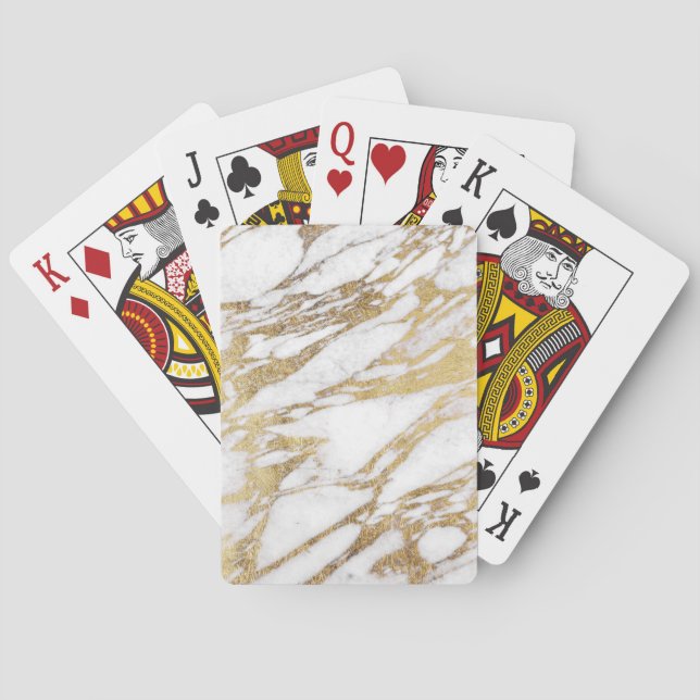 Baralho Teste padrão de mármore branco e Dourado elegante (Verso)