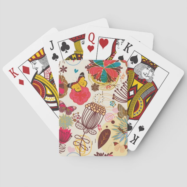 Baralho Teste padrão floral no estilo retro 4 (Verso)