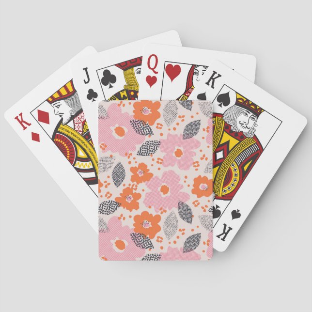 Baralho Teste padrão floral retro bonito (Verso)