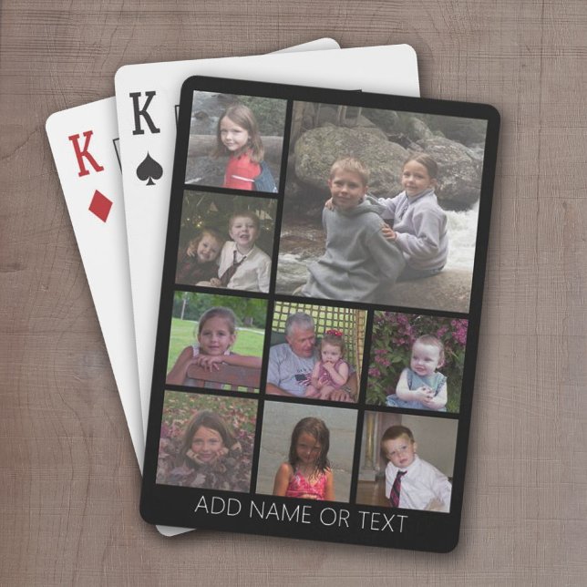 Baralho Texto branco simples de Colagem ao Quadrado de Fot (9 Photo playing cards -- personalize with your name)