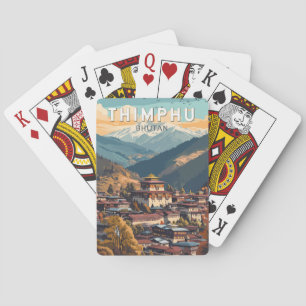 Baralho Thimphu Bhutan Illustration Viagem Art Vintage