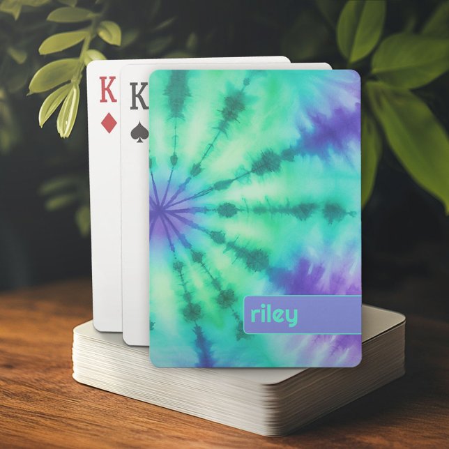 Baralho Tie Dye Pattern Seafoam Turquoise - nome personali (Personalized playing cards)