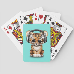Baralho Tigre Cub bonito que veste fones de ouvido