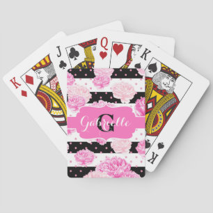 Baralho Tiras Quadradas Cor de Água Rosa Monograma Floral