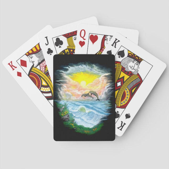 Baralho Tocando golfinhos ao sol (Verso)