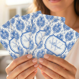 Baralho Toile de Jouy Azul Francês Nome do Padrão Monogram