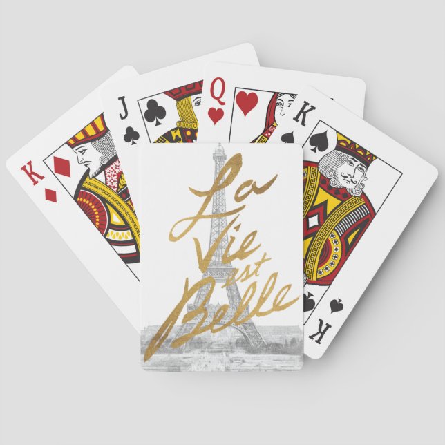 Baralho Torre Eiffel com escrita Dourado (Verso)
