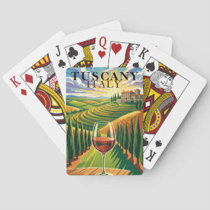 Baralho Toscana Itália Vinhedo Pôr do Sol Ilustração Viage