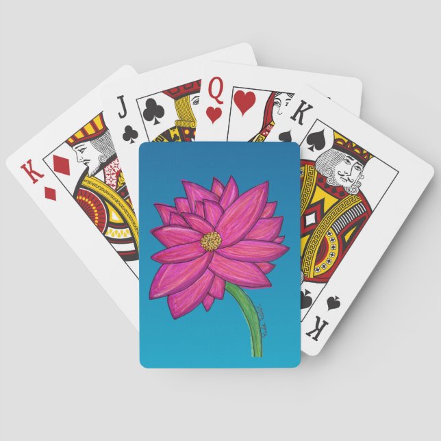 Baralho Tote Flor Rosa Fúcsia com fundo azul (Verso)