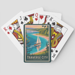 Baralho Traverse City Michigan Illustration Viagem Art
