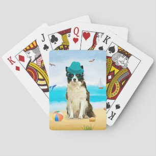 Baralho Travesseira Decorativa Border Collie na Praia