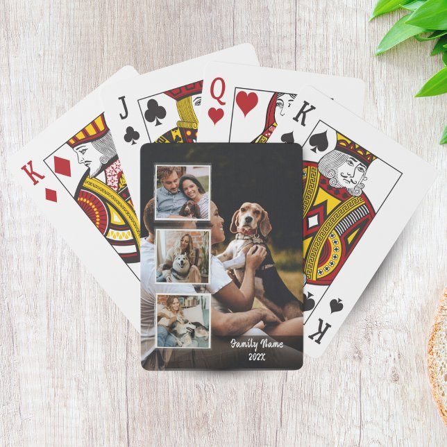 Baralho Trendy 4 Photo Collage Family Name Black Poker Car (Trendy 4 Photo Collage Family Name Black Poker Cards)