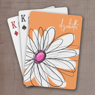 Baralho Trendy Floral Daisy Illustration - Rosa e Laranja
