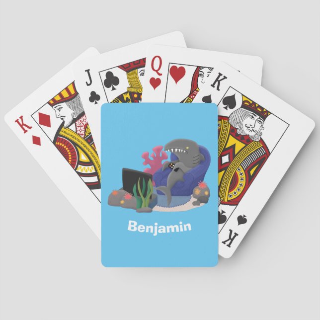 Baralho Tubarão engraçado assistindo desenhos animados na  (Verso)