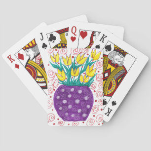 Baralho Tulipas amarelas/cartões de jogo roxos do vaso
