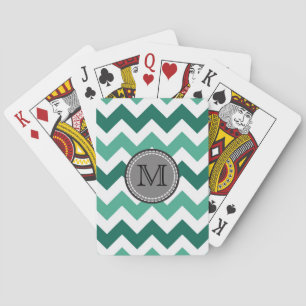 Baralho Turquesa e Mint Chevron Zigzag Monograma