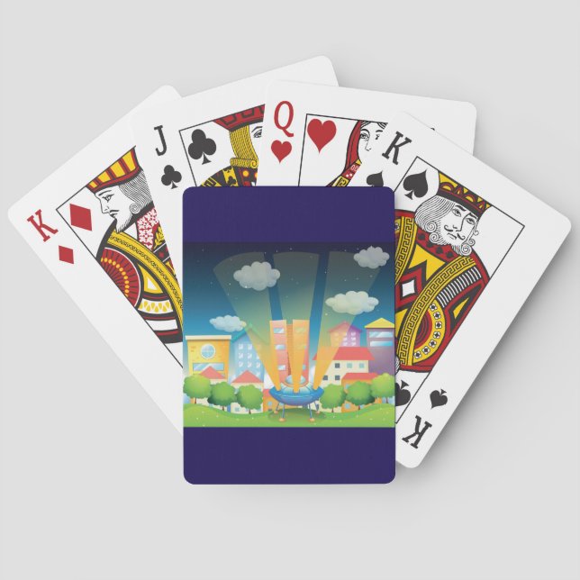 Baralho UFO Landing in a Bright City Night Scene (Verso)