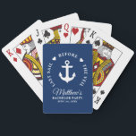 Baralho Última Viagem Antes do Véu Festa de Despedida Azul<br><div class="desc">Última Viagem Antes do Véu Âncora Náutica Corações Azul-Marinho Cartas de Baralho para Festa de Despedida</div>