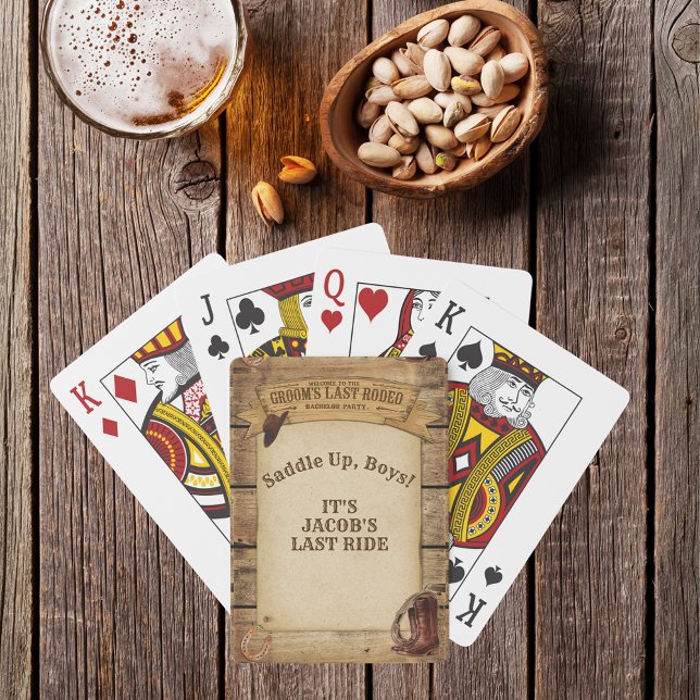 Baralho Último Rodeio do Noivo Cowboys Montam Garotos (Groom’s Last Rodeo Cowboys Saddle Up Boys Poker Cards)