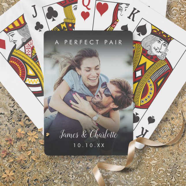 Baralho Um Nome de Par Perfeito Data Foto de Casal (A Perfect Pair Name Date Couple Photo Poker Cards)