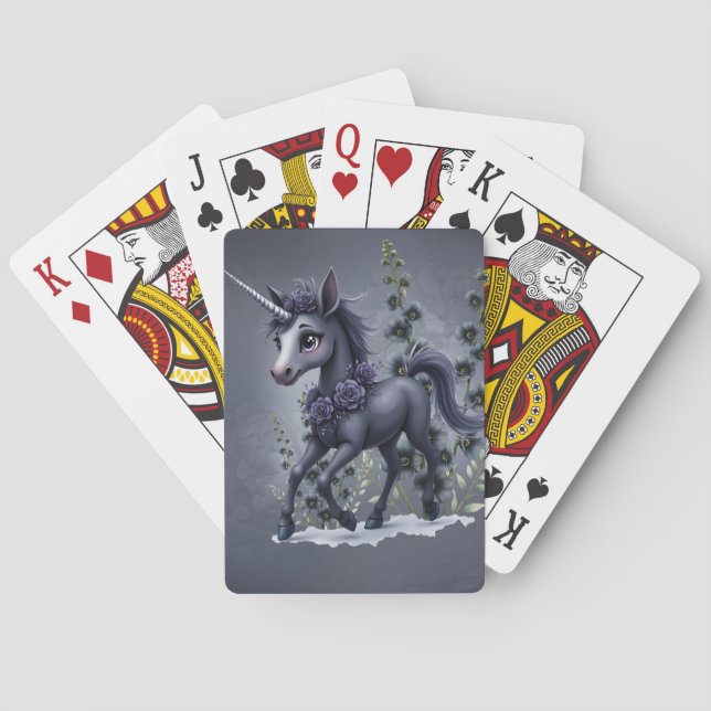 Baralho unicórnio estilizado em esplendor floral. (Verso)