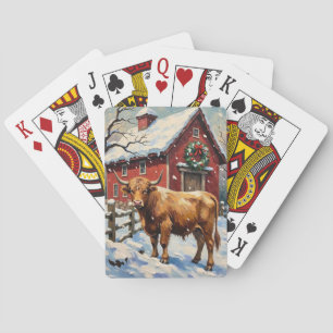 Baralho Vaca Highland Vintage em Celeiro de Natal Nevado