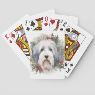 Baralho Velha Inglês Sheepdog Christmas Wreath Festivo Pup