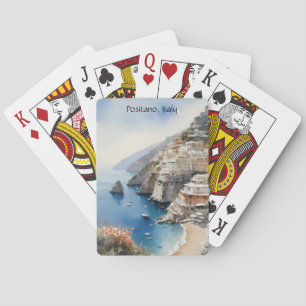 Baralho Verão em Positano Itália Ilustração em Aquarela