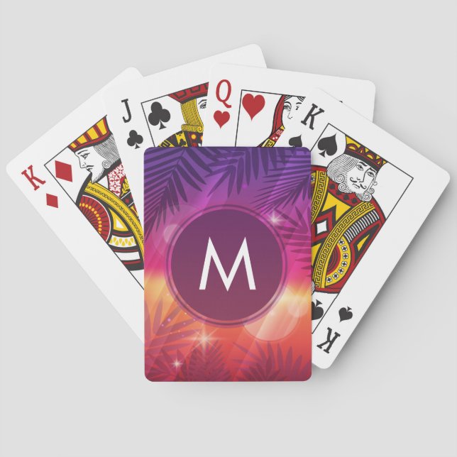 Baralho Verão Pálamo Solar Árvores Monograma Laranja Roxo (Verso)