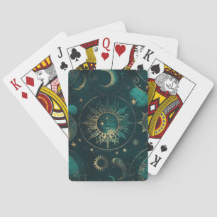 Baralho Verde celestial e Dourado: Cartões Elegantes
