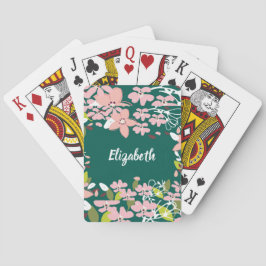 Baralho Verde com Flores Rosa Personalizadas