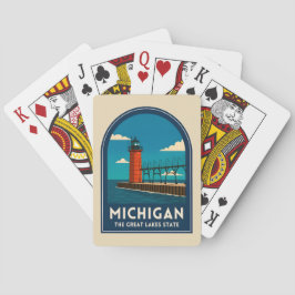 Baralho Viagem Antiga Farol de Michigan Cenário Retrô