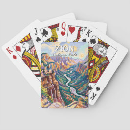 Baralho Vibrant Zion National Park Canyon River Hiking Art