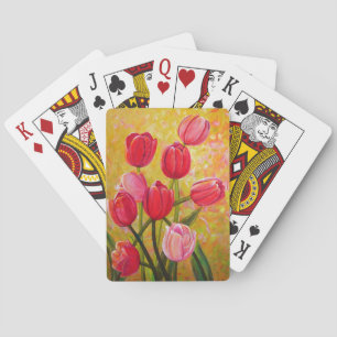 Baralho Vida estática com pintura de tulipas rosa e verme