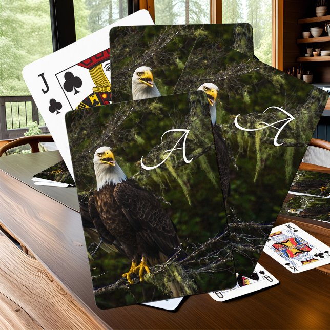 Baralho Vida Selvagem Patriótica da Águia Balda Americana  (Bald Eagle monogrammed playing cards)