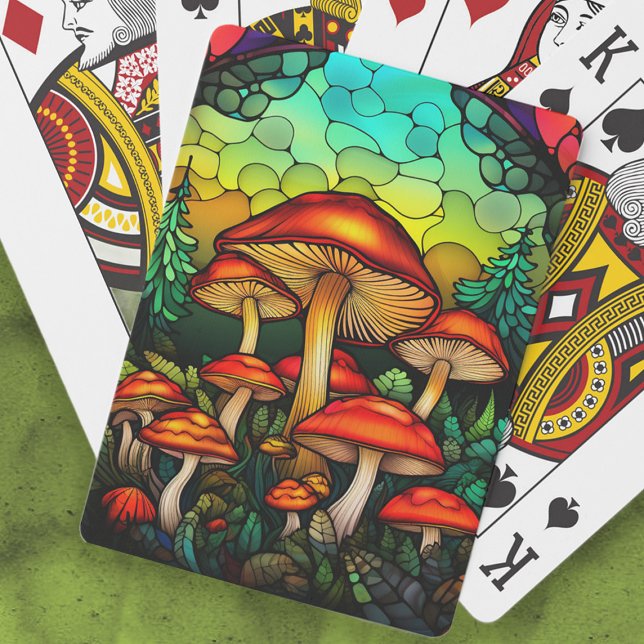 Baralho Vidro Vermelho Cogumelos Toadstool Fantasia (Stained glass mushrooms playing cards)