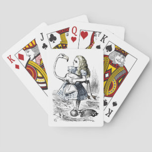 Baralho Vintage Alice e os cartões de jogo do flamingo