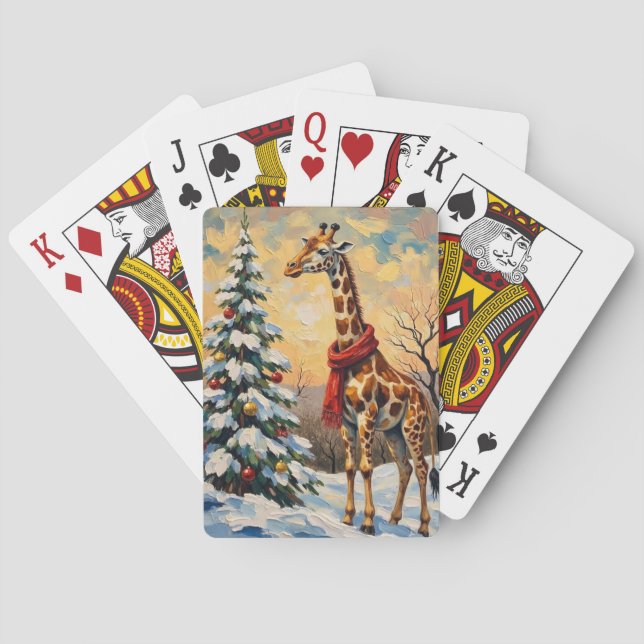 Baralho Vintage Christmas Giraffe in Snowy Savanna (Verso)