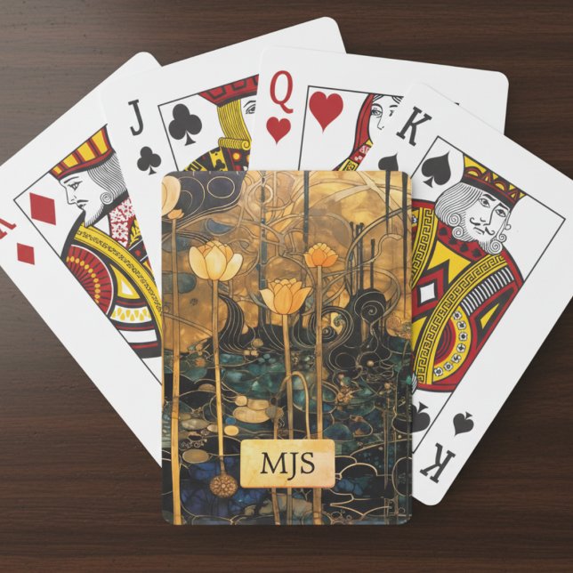 Baralho Vintage Floral (elegant Art Nouveau floral poker playing cards with personalized monogram)