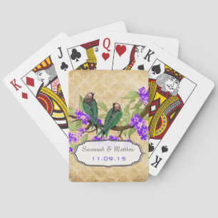Baralho Vintage Green Love Bird Playing Card de casamento