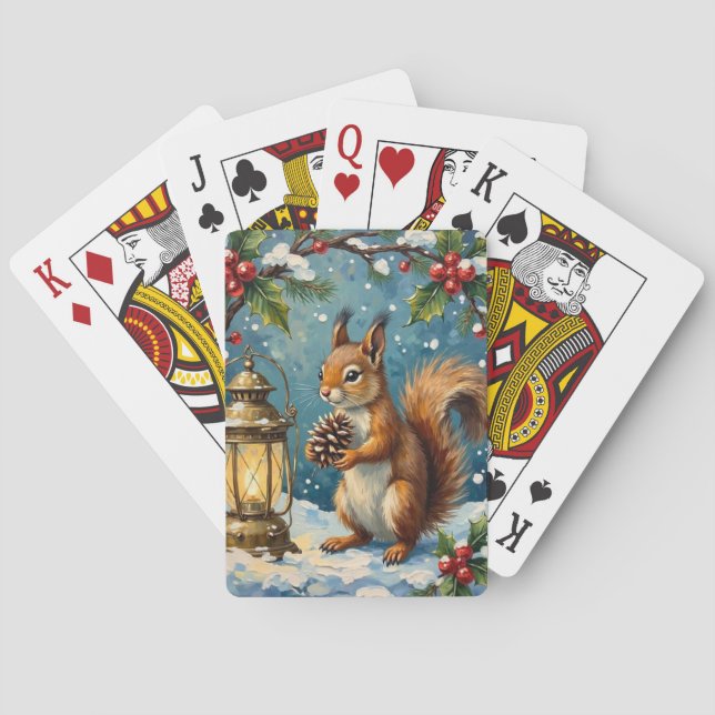 Baralho Vintage Squirrel with Christmas Lantern Winter (Verso)