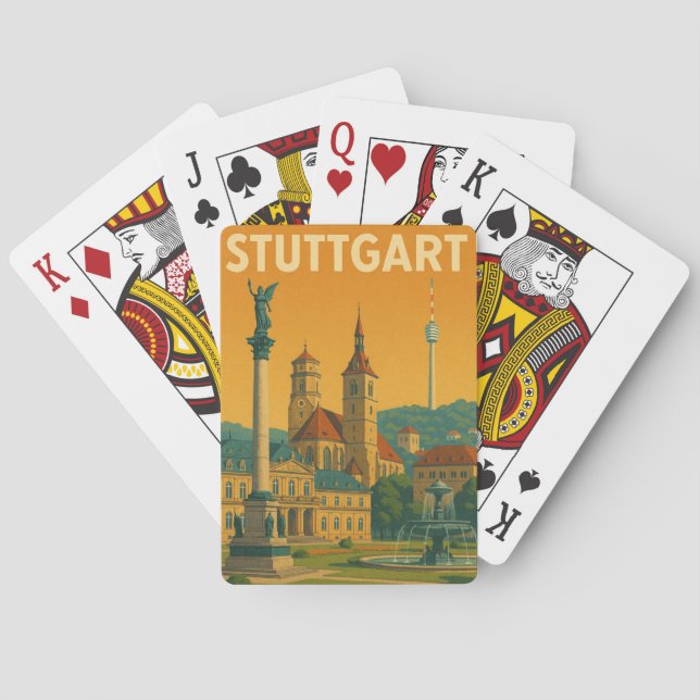 Baralho Vintage Stuttgart Alemanha Landmarks (Verso)