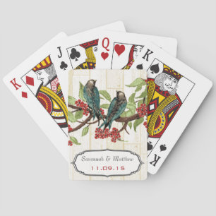 Baralho Vintage Teal Love Birds Dando Um Cartão De Brincad